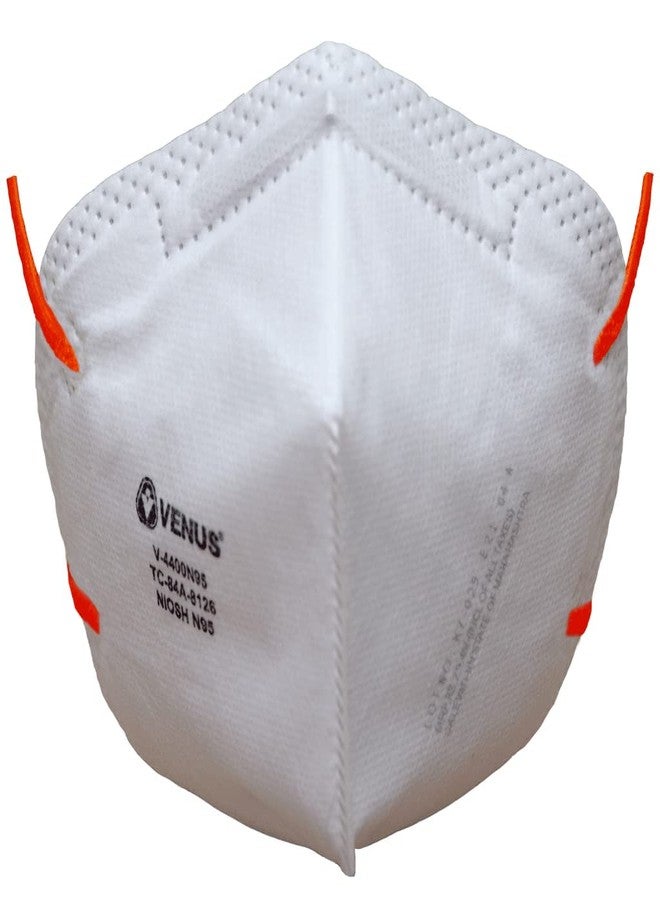 فينوس - V-4400 - كمامة N95 - معتمدة من المعهد الوطني للسلامة والصحة المهنية (NIOSH)، تصميم قابل للطي للجنسين، حماية من الغبار والبكتيريا والفيروسات، قماش غير منسوج - أبيض - عبوة من 5 كمامات - Image 1